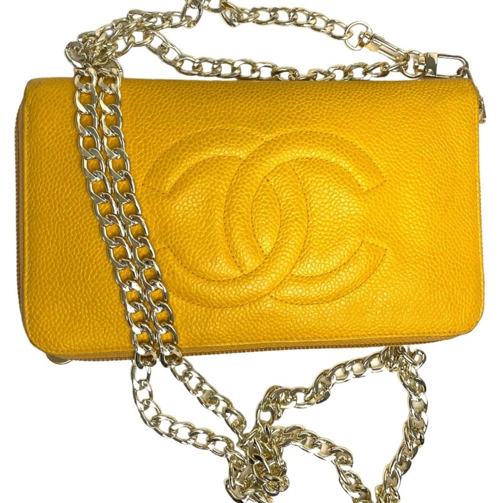 AUTHENTIC CHANEL 🔥CAVIAR LEATHER ZIP AROUND OVERSIZED WALLET ON A CHAIN - Picture 1 of 14